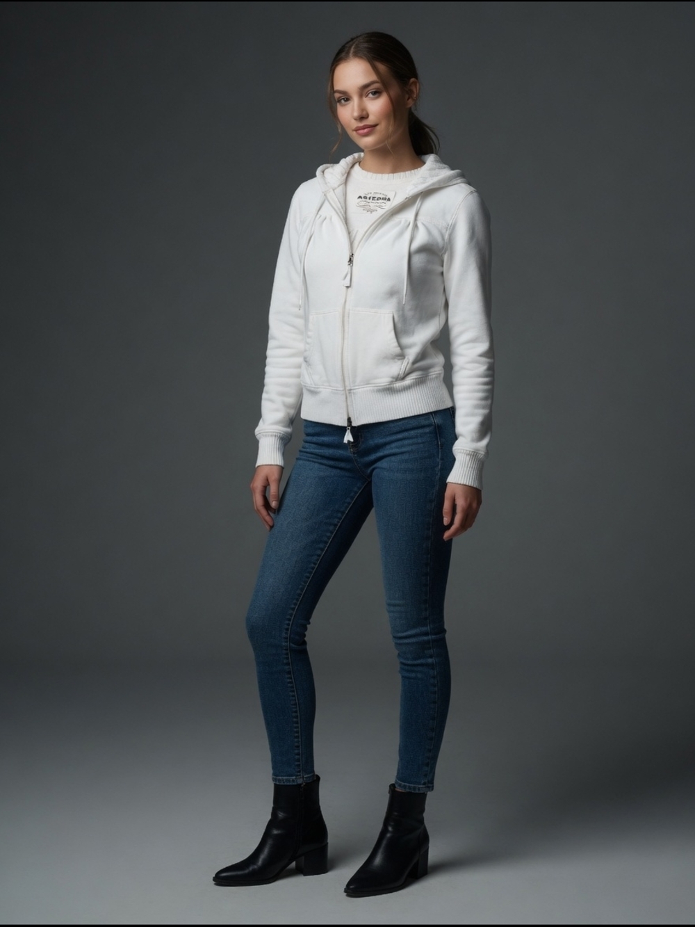 Women’s White Hooded Zip Blazer Jacket